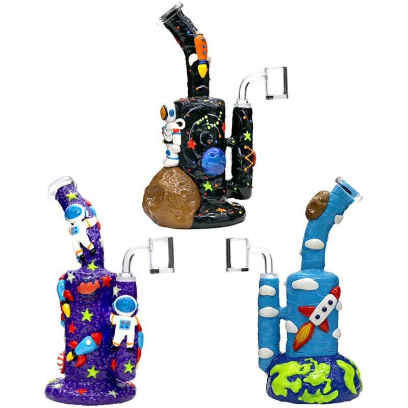 3D Astronaut With Rocket In Space Bent Neck Waterpipe | 10 inch - image 1 of 2